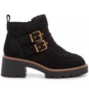 NWT Vince Camuto Destonny Black Suede Moto Boots Size 5 Lug Platform